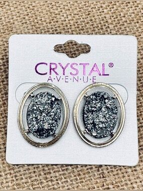 🌼 Hematite Grey Faux Druzy Oval Stud Earrings